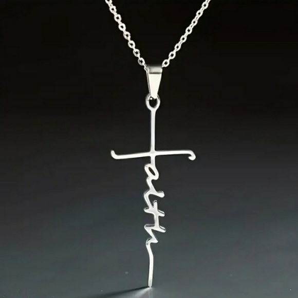 Faith Silvertone Pendant Necklace - Picture 2 of 4